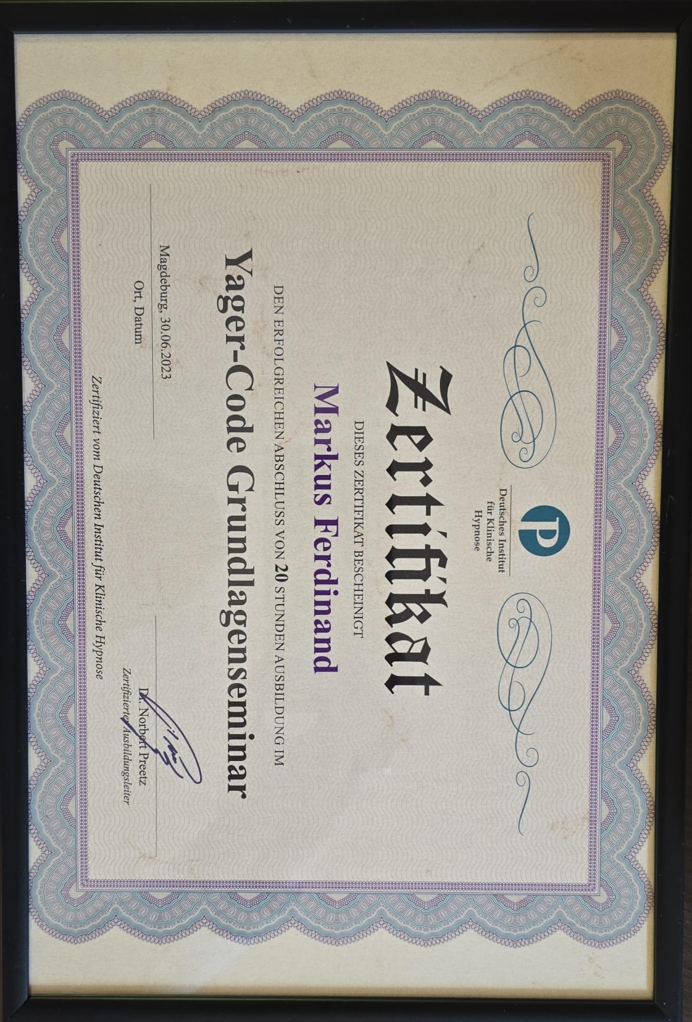 Zertifikat Yager Code